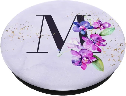 Vista 2 de Orchids Plants Flower Floral Arrangement Purple Letter M PopSockets - Soporte para teléfonos y tabletas, Negro
