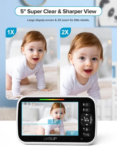 Vista 4 de UKSUP SM663V2 Monitor de bebé con 2 cámaras, monitor de video de 5 pulgadas con giro e inclinación remotos, zoom 2X, visión nocturna automática