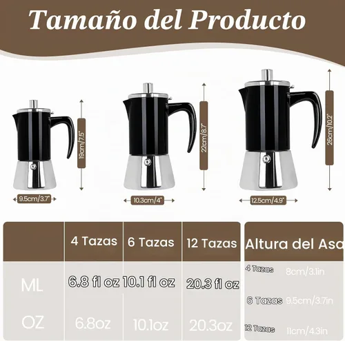 Vista 2 de 4 tazas espesado Moka Pot 304 Acero Inoxidable 6.8 fl oz