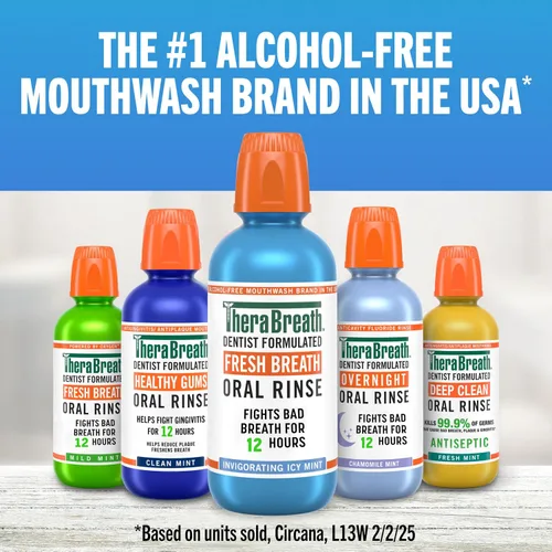 Vista 7 de TheraBreath Enjuague bucal Fresh Breath, vigorizante sabor a menta helada, formulado por dentistas y aceptado por la ADA para el mal aliento con pH