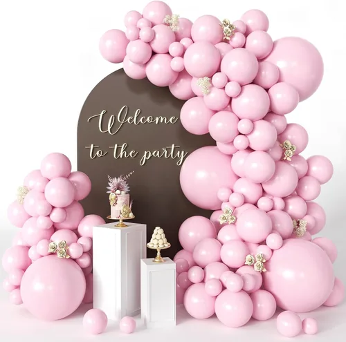 Vista 26 de Globos rosa claro, 125 piezas de diferentes tamaños de 8, 12, 10, 5 pulgadas, kit de arco de globos rosa pálido pastel para princesa, cumpleaños