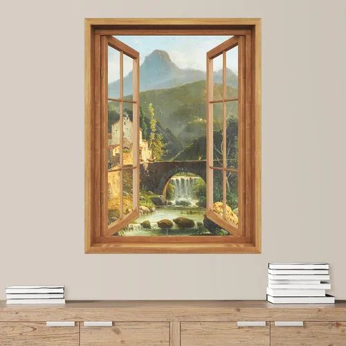 Vista 17 de SIGNWIN Adhesivo de pared removible/mural de pared para ventana, vegetación exuberante y árboles iluminados por el sol, fotografía, realismo