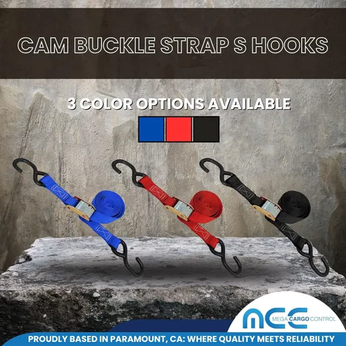Vista 6 de Mega Cargo Control - Hebilla de leva resistente de 1" x 6' con ganchos S recubiertos de negro - WLL 400 lbs. Paquete de 4