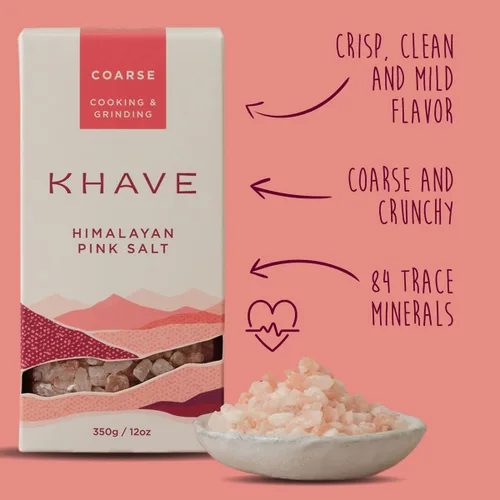 Vista 7 de KHĀVE - Sal del Himalaya rosa pura natural – Sal de grano grueso de 12 onzas de grado más alto para cocinar, condimentar, frotar en seco para fumar