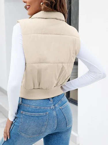 Vista 5 de Imily Bela Chaleco acolchado ligero para mujer, cuello alto, sin mangas, con cremallera