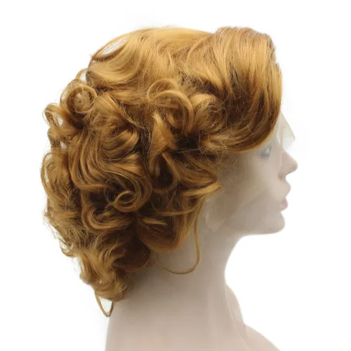 Vista 3 de Mxangel - Peluca de cabello sintético con encaje frontal natural, corto, rizado, rubio dorado