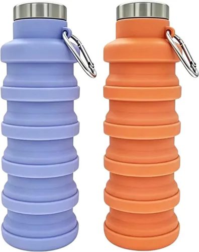 Vista 18 de YCT Botella de agua plegable de 17 onzas (16.9 fl oz), botella de agua deportiva portátil de viaje, botellas de agua plegables de silicona Negro