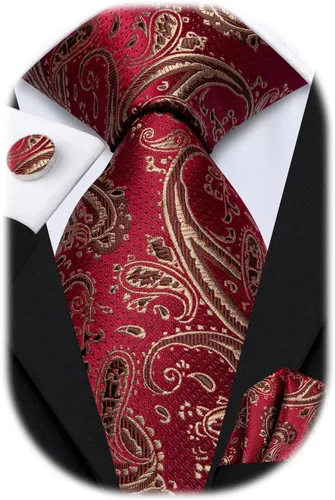Vista 51 de Hi-Tie Conjunto de corbatas de seda con estampado paisley para hombre, pañuelo de bolsillo y gemelos, conjuntos de corbata formal para negocios a
