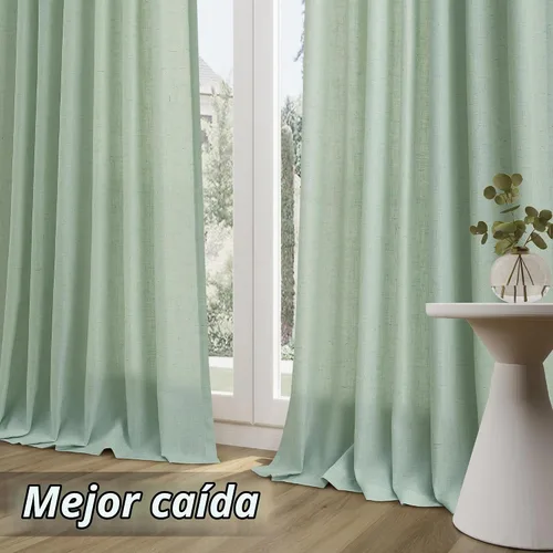Vista 4 de Guken Cortinas de lino verde aguamarina de 96 pulgadas de largo, juego de 2 paneles con bolsillo para varilla semi transparentes para comedor Aqua