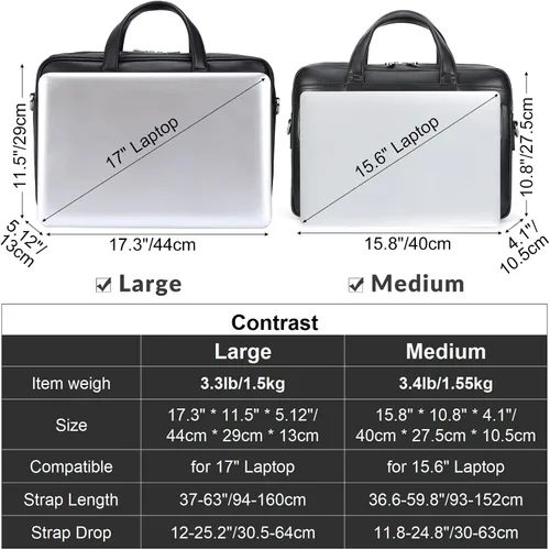 Vista 6 de Masa Kawa Maletín de Cuero para Hombre de 15.6", 17" para Computadora Portátil, Bolso de Negocios, Viaje, Trabajo, Mensajero, Bandolera, Bolso