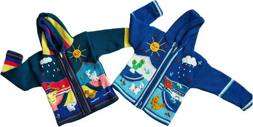 Vista 5 de Peruvian Wool Knitted Sweater with hoodie for babies & toddlers, Unisex, Chompas Peruanas, fall winter sweater