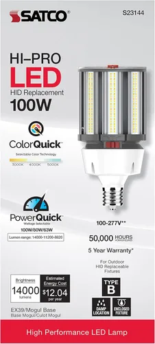 Vista 7 de Satco S23144/04 Hi-Pro - Lámpara LED de mazorca de maíz seleccionable con temperatura de color y potencia de color, repuesto HID, base EX39