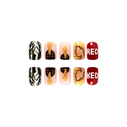 Vista 4 de Uñas cortas a presión con diseños, uñas postizas cuadradas con patrón de cantante, uñas acrílicas brillantes, uñas postizas con diseños, las mejores