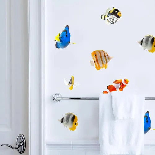 Vista 10 de Calcomanías de burbujas de acuarela para baño, lavandería, 23 calcomanías de burbujas azules pintadas a mano, decoración de baño, sala de estar