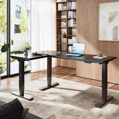 Vista 9 de SANODESK 63"x47" L-Shaped Electric Standing Desk, Triple Motor, Black Black Desktop+black Frame