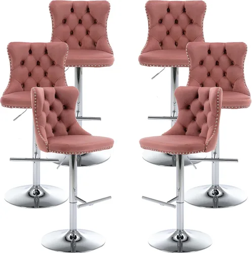 Vista 7 de Juego de 2 taburetes de bar modernos de terciopelo para mostrador, taburetes de bar giratorios ajustables con respaldo, sillas de isla de cocina