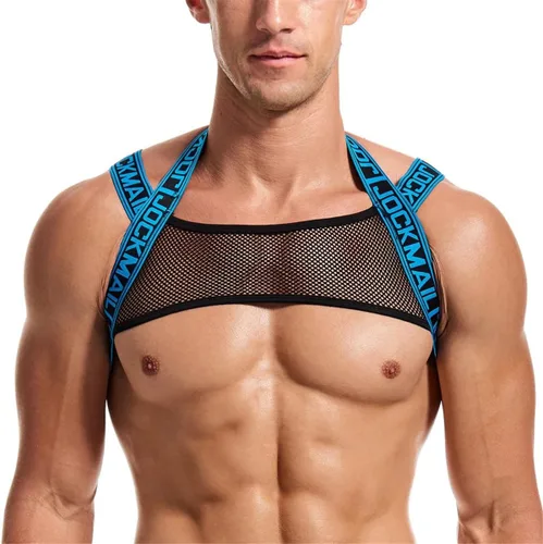 Vista 3 de JOCKMAIL Arnés de fitness para hombre con correa de hombro para hombre, ropa interior elástica cómoda y suspensorio 905+299azul