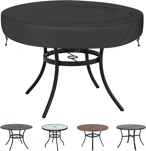 Vista 8 de TOHONFOO Funda para mesa redonda para exteriores, impermeable, anti-UV, para mesa de patio, se adapta a mesas de exteriores de hasta 58 a 60 Beige