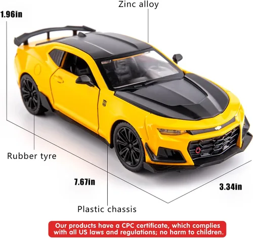 Vista 5 de BDTCTK 1/24 Camaro Bumblebee Modelo de Coche de Juguete, Aleación de Zinc Fundido a Presión, Coche de Juguete con Sonido y Luz para Niños, Niños