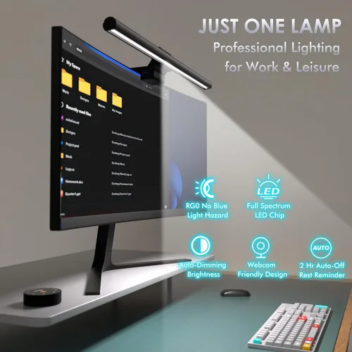 Vista 8 de Quntis Barra de luz para monitor con control remoto, 16.7 pulgadas, cuidado de los ojos, barra de luz para computadora sin deslumbramiento
