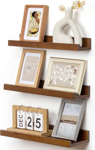 Vista 22 de FLYJOE Estante de repisa de fotos para pared, 24 pulgadas de madera de fresno maciza, estantes para libros de guardería, estantes flotantes
