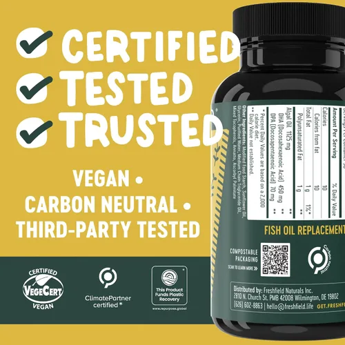 Vista 4 de Freshfield Suplemento vegano Omega 3, aceite de algas a base de plantas DHA
