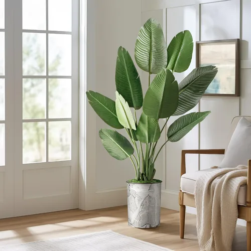 Vista 11 de SIGNWIN - Árbol artificial en moderna maceta con efecto de granito, ave del paraíso artificial de seda para decoración del hogar en interiores