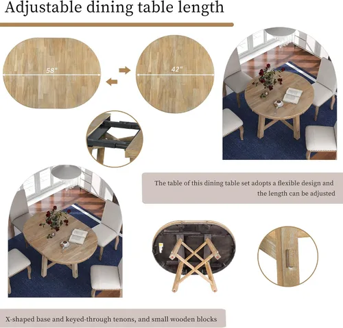 Vista 3 de Harper & Bright Designs Juego de mesa de comedor redonda extensible de 5 piezas y sillas tapizadas con estante para comedor familiar