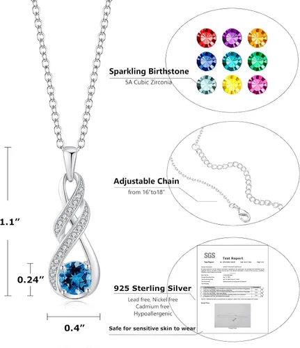Vista 5 de Infinity Birthstone Necklace for Women Birthday Jewelry Gifts 11 - Topacio azul de Londres creado