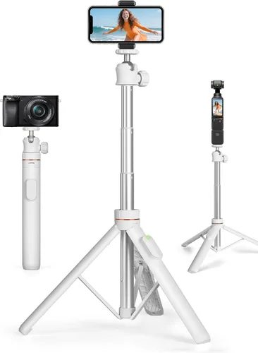 Vista 9 de JOILCAN Trípode para iPhone y Cámara, Trípode selfie stick de 64" con cabezal de bola de 360°, control remoto y soporte para teléfono, Trípode