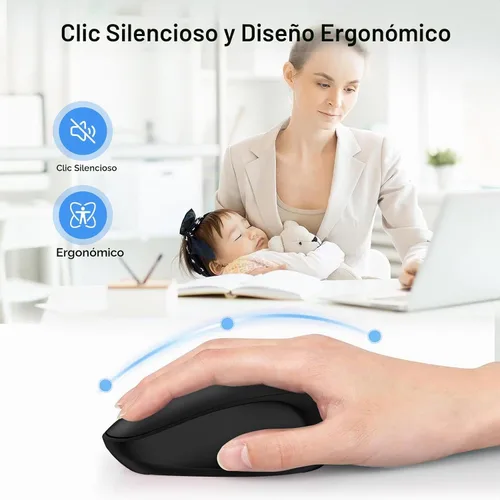 Vista 3 de Ratón inalámbrico, 2.4 G silencioso para computadora con receptor USB, 800/1200/1600 DPI, 4 botones, portátil óptico inalámbrico USB