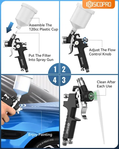 Vista 6 de HVLP - Pistola rociadora de pintura, mini pulverizador de pintura de aire para pintura de casa, automóviles, pistolas de pintura automotriz