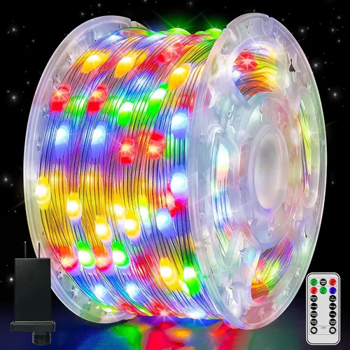 Vista 9 de Luces de Navidad para exteriores, 800 LED de 262 pies, luces de hadas multicolor IP67 impermeables, tira de luces enchufables con control remoto, 8