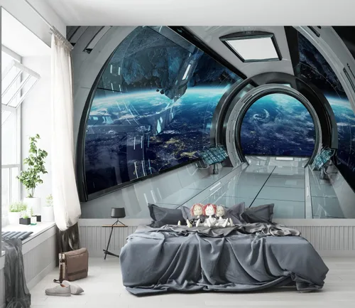 Vista 11 de Niwo ART - Mural de pared Astronauts Explorando Asteroid Spaceship B, Universe Papel tapiz autoadhesivo grande autoadhesivo (64 x 96 pulgadas)