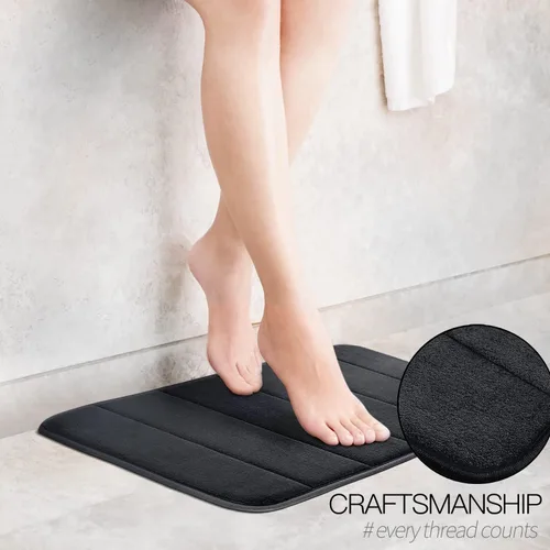 Vista 2 de Betus Tapete de baño de espuma viscoelástica de lujo, absorbente de agua, súper acogedor y antideslizante, lujoso tapete de baño de terciopelo Negro