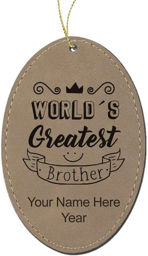 Vista 5 de LaserGram Personalized Christmas Ornament, World's Greatest Brother, Faux Leather, Custom Laser Engraved Gift Idea (Oval Shape, Black with Gold)