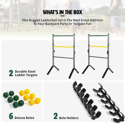 Vista 2 de EastPoint Go Gater Ladderball Set, 2 Steel Ladders, 6 Bolos, Outdoor Games Gris/Amarillo