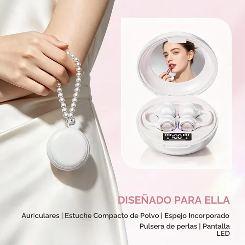 Vista 2 de Auriculares inalámbricos con clip de oreja abierta con espejo Blanco