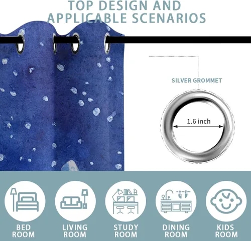 Vista 6 de Cortinas opacas de muñeco de nieve de Navidad para niñas y niños, decoración del hogar, invierno, Papá Noel, trineo, regalo, con ojales, aislamiento