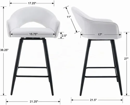Vista 2 de DUOMAY Juego de 2 taburetes de bar giratorios, modernos taburetes de altura de mostrador de 26 pulgadas, silla de isla de cocina tapizada de Blanco