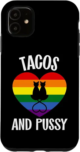 Vista 8 de Funda Queer para iPhone 14 Pro Max Lesbian Pride Stuff Tacos y Pussy Cats