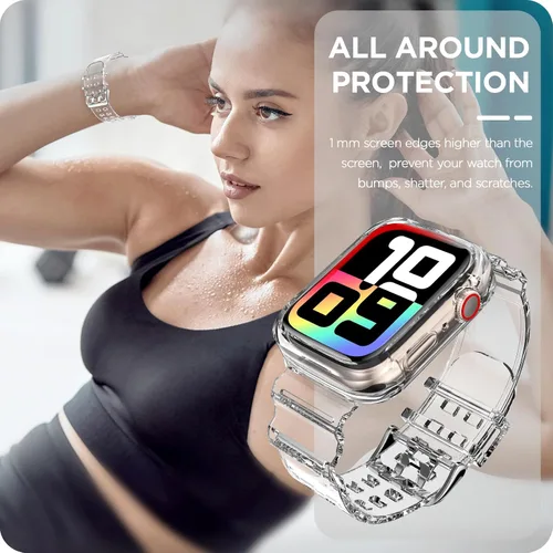 Vista 71 de DABAOZA - Correa transparente compatible con Apple Watch con estuche protector, correa deportiva de TPU con brillo para mujeres y hombres