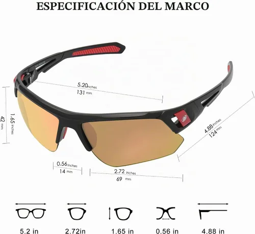 Vista 6 de Gafas de sol de golf para hombres y mujeres, gafas de sol deportivas sin montura con protección UV400 Bj810 Marco Negro Oro Rosa