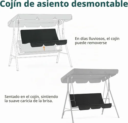 Vista 4 de MCombo - Silla de columpio para patio al aire libre, sillón balanceable con toldo ajustable para 3 personas, cojines extraíbles, 4003