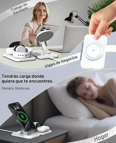 Vista 7 de Cargador inalámbrico magnético 3 en 1 para múltiples dispositivos Apple, estación de carga rápida plegable - Soporte de cargador Magsafe