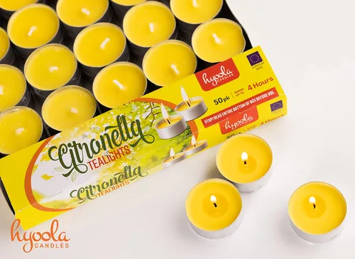 Vista 3 de Hyoola Velas de citronela Tealight - Vela antimosquitos - 4 horas de combustión - Paquete de 50 - Sin DEET