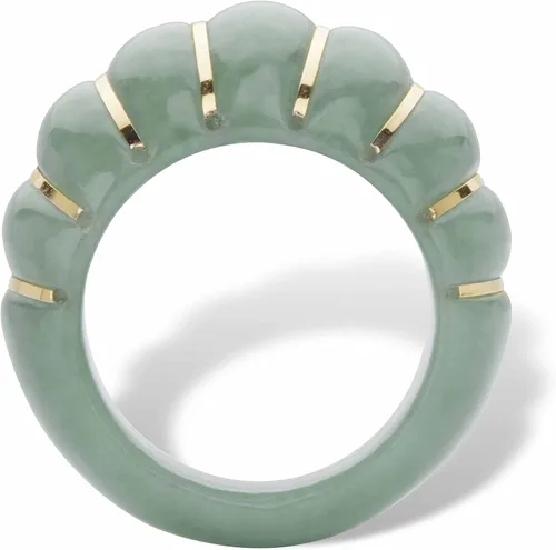 Vista 2 de Anillo de oro amarillo de 10 quilates de jade verde genuino estilo camarón tamaños 6-10, Oro amarillo, Jade