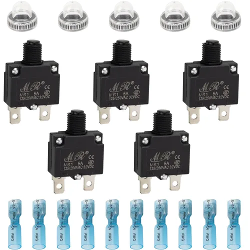Vista 11 de BlueStars Paquete de 5 disyuntores térmicos de 3 amperios 125/250 V CA 32 V CC, protector de sobrecarga con botón de reinicio manual, terminales