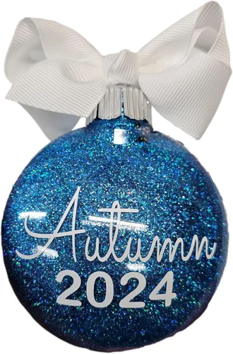 Vista 22 de Adorno de Navidad personalizado relleno de purpurina hecho a medida, regalo ideal para fiesta de intercambio de regalos de oficina (Aqua)
