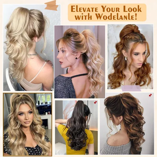 Vista 5 de Extensión de cola de caballo de 18 pulgadas, extensiones de cola de caballo sintéticas de aspecto natural, extensiones de cabello para mujer, rubio